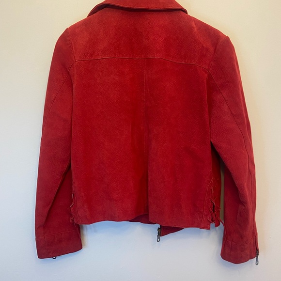 🪩 VINTAGE Cleo Women's Bold Red Suede Leather Jacket | size M - Picture 8 of 10